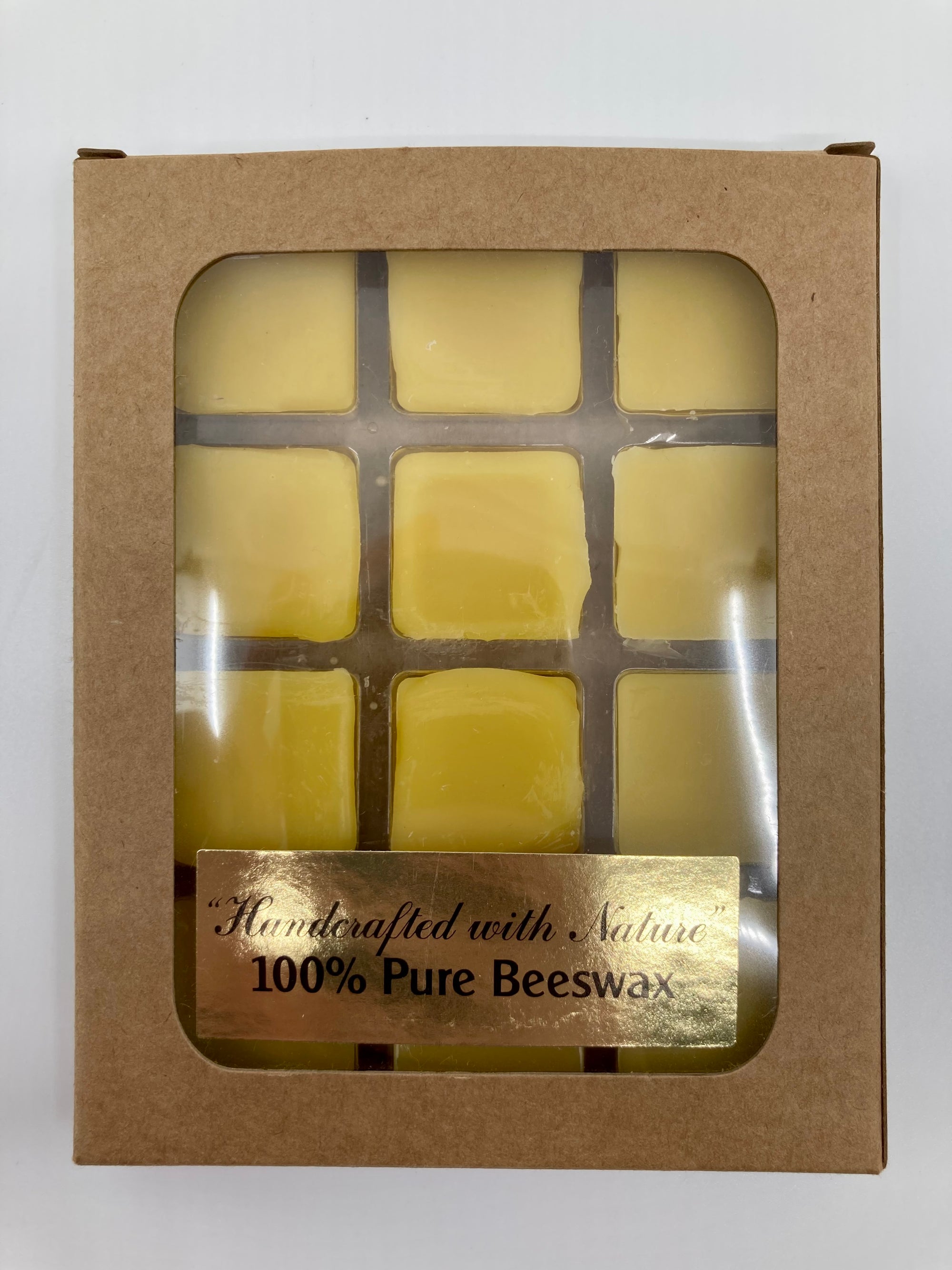 Beeswax melts are in the shape of a cube and each set comes with 12 100% beeswax melts.  Please note that beeswax is a natural resource and there may be variations in color from pale yellow to dark gold.
